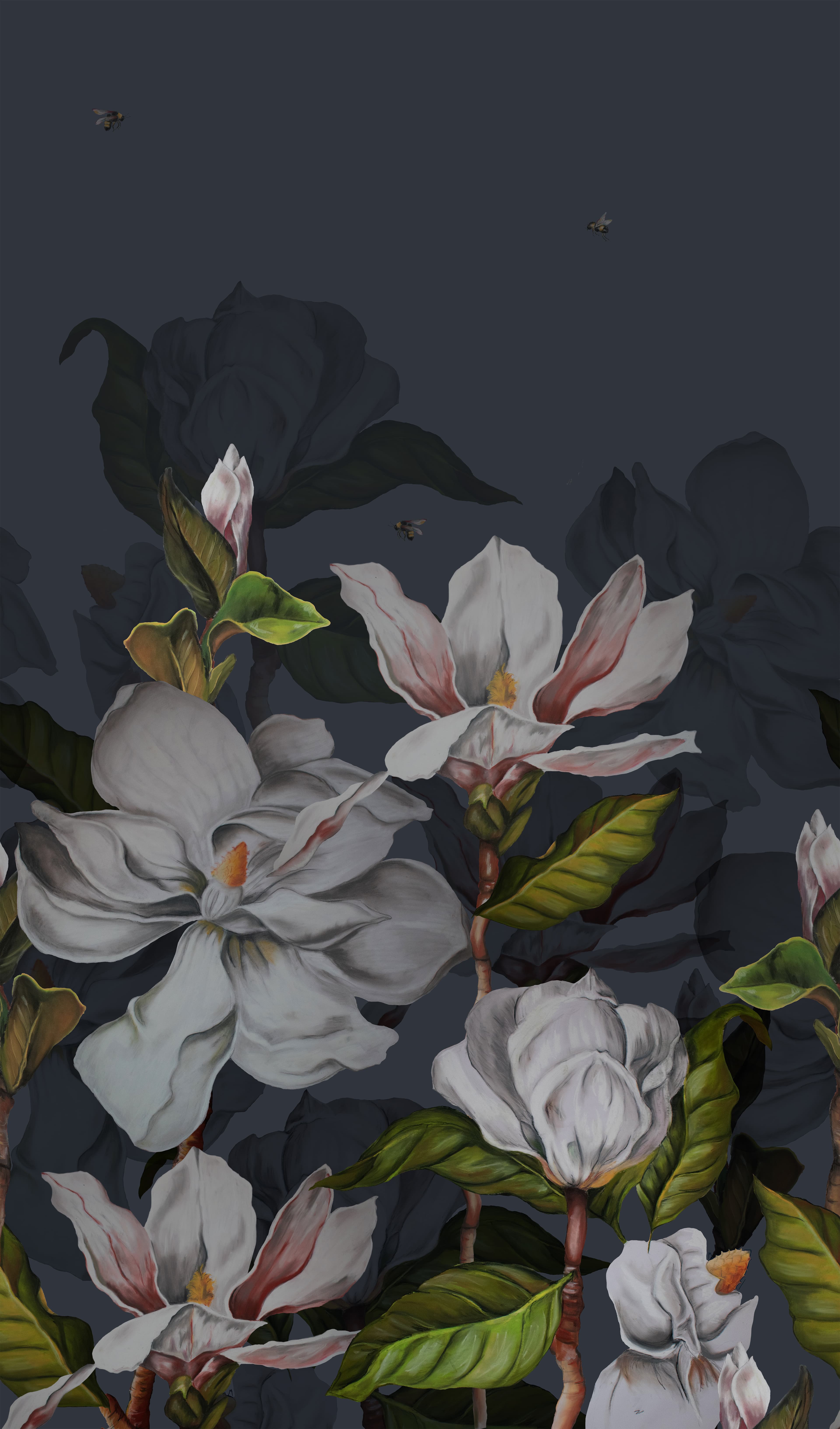 Magnolias on Indigo — the full wallpaper pattern